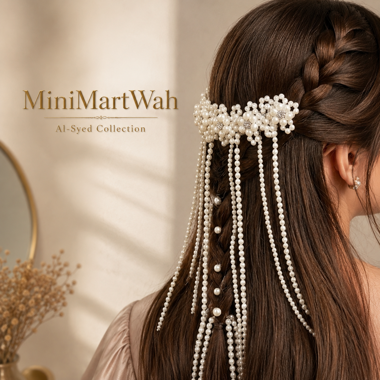 White Pearl Tassel Hair Band & Bridal Hair Clips
