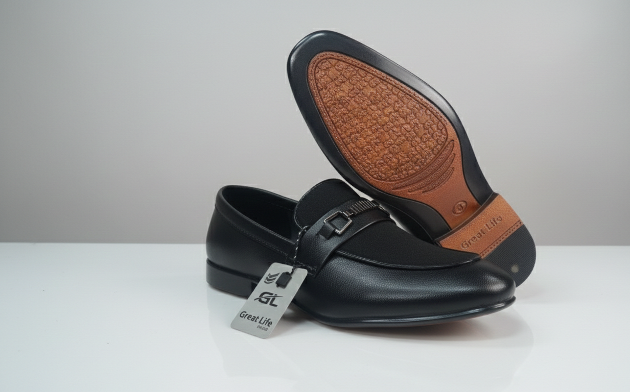 Great Life Classic Men’s Formal Loafers – Black Buckle Shoes