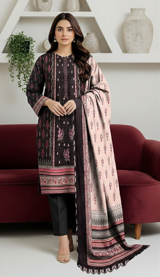 Bin Saeed Luxury Embroidered 3-Piece Airjet Lawn Suit – Ready-to-Wear Lace Dupatta